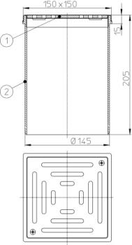 Aufsatz d 145mm glatt, Edelstahlrahmen 150x150mm (V2A) / Edelstahlrost 138x138mm (V4A) verschraubbar  HL66